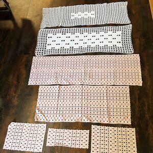 7 Count Vintage White & Pink Rectangular Eyelet Lace Doilies, Various Sizes